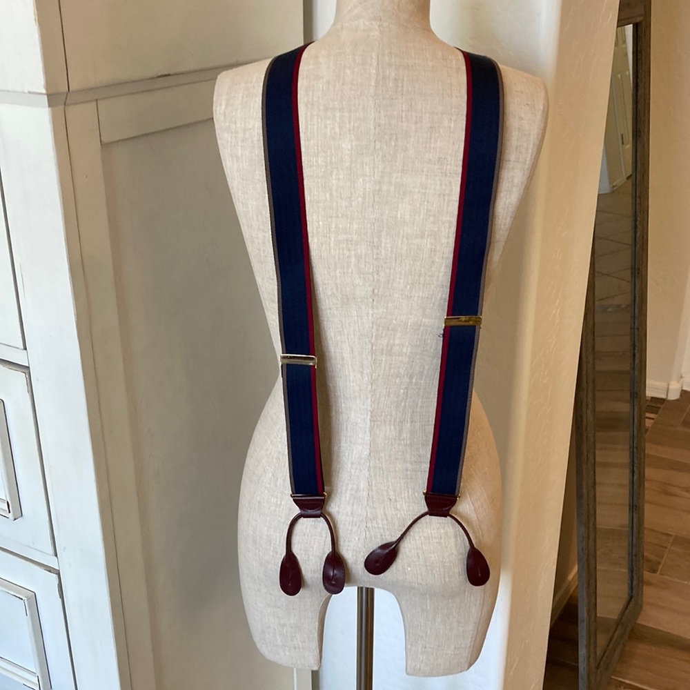 Vintage CAS Germany blue, red and tan braces suspenders